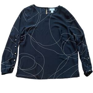 Liz Claiborne women's black white long sleeve shirt top blouse size small S b1